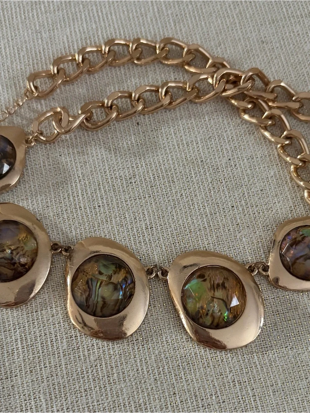 Gold-Tone Abalone Statement Necklace - Elegant Iridescent Green Accent